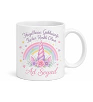 Unicorn Boynuzu Gökkuşağı Çizimli Saf Kalpli Çocuk Kupa Bardak Hediye