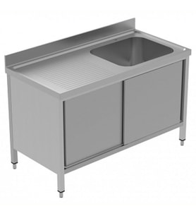Electrolux Professional Dolaplı Tek Evyeli Tezgah, Evyesi (600x500 Mm), Solda Damlalıklı, 2 Kayar Kapılı - 1400 Mm, Plus GLG1416SXP