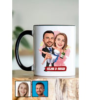 İlginç Sevgililer Günü Hediyesi Karikatürlü Siyah Kupa Bardak