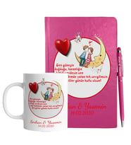 Sevgililer Gününe Özel Pembe Defter Kalem & Kupa Hediye Seti 23