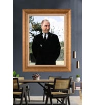 Altın Varaklı Çerçeveli Paspartulu Atatürk Tablo nh282 (Gold)