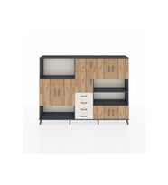 Arges Dolap 9 Raflı 4 Çekmeceli 8 Kapaklı 220x30x163 Antrasit-Çam/Aytaşı