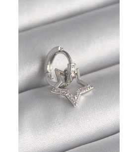 316L Çelik Gümüş Renk Zirkon Taşlı Sallantı Yıldız Model Tragus Piercing