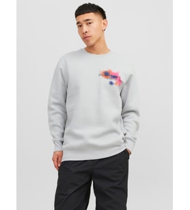 JACK JONES Erkek Ön Arka Baskılı Bisiklet Yaka Sweatshirt 12242181 (Bej)