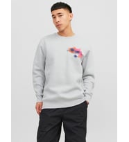 JACK JONES Erkek Ön Arka Baskılı Bisiklet Yaka Sweatshirt 12242181 (Bej)