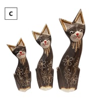 Üçlü  Ahşap Kedi 50 cm