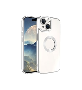 Apple iPhone 15 Uyumlu Kılıf Kamera Korumalı Logo Gösteren Zore Omega Kapak (Gümüş)