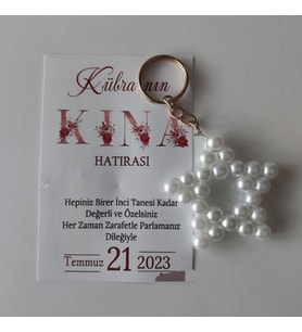Kişiye Özel Kartlı (10-20-50-100 Adet) İncili Yıldız Anahtarlık Söz, Nişan, Kına, Nikâh, Hediyesi - BC0101