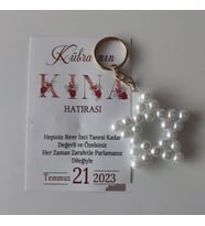 Kişiye Özel Kartlı (10-20-50-100 Adet) İncili Yıldız Anahtarlık Söz, Nişan, Kına, Nikâh, Hediyesi - BC0101