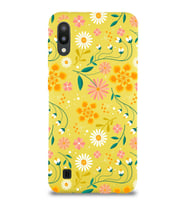 Samsung Galaxy M10 Uyumlu Lansman Kılıf Çiçek Tasarımlı İçi Kadife Kapak-Sarı (Şeffaf)