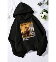 Brooklyn Baskılı Oversize Sweatshirt (Siyah)
