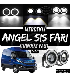 Iveco Daily Uyumlu Üniversal Mercekli Angel Sis Farı Metal 76 mm Beyaz Halkalı Gündüz Farı 2 Adet