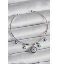 Pirinç Gümüş Renk Sallantı Zirkon Taşlı Nazar Boncuk Figür Charm Bileklik 58 - GLST3531-827