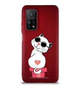 Xiaomi Mi 10T Soft Premier Kapak Coolcat Tasarımlı Silikon Kılıf - Mürdüm (Şeffaf)