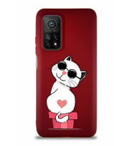 Xiaomi Mi 10T Soft Premier Kapak Coolcat Tasarımlı Silikon Kılıf - Mürdüm (Şeffaf)