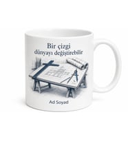 Çizim Masası ve T Cetveli Çizimli Tasarım Harikası Mimar Kupa Bardak Hediye