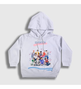 Presmono Unisex Çocuk Beyaz Band K Pop Seventeen Kapüşonlu Sweatshirt 547918tt