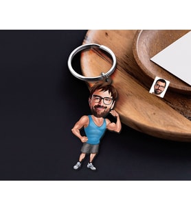 BK Gift Kişiye Özel Erkek Fitness Karikatürlü Ahşap Anahtarlık-1 Sevgiliye Hediye, Arkadaşa Hediye, Doğum Günü Hediyesi