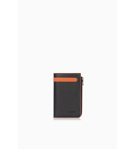 Cengiz Pakel Unisex Hakiki Deri Fermuarlı Kartlık – 2512DS - Siyah/Kiremit
