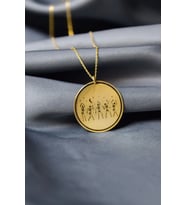 925 Ayar Gümüş Cadılar Bayramı, İskelet Dansı Çizimli Plaka Kolye (Gold)