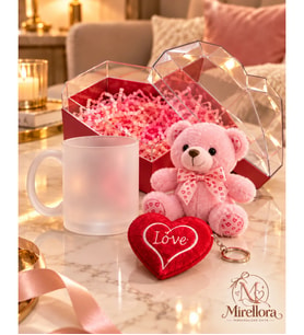 Mirellora Romantik Buzlu Kupa ve Peluş Hediye Seti