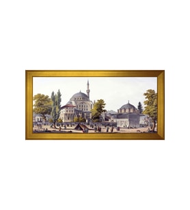 Kılıç Ali Paşa Külliyesi Motifli Kanvas Tablo 80 x 110 cm Gold Çerçeve