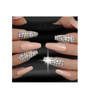 EDA LUXURY BEAUTY Nude Pembe Takma Tırnak Lüks 3d Kristal Taşlı Desenli Extra Uzun Kare Ballerina Nail Art Set E01