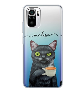 Xiaomi Kahve İçen Kedi Tasarımlı Şeffaf Telefon Kılıfı