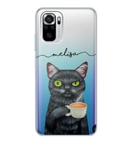 Xiaomi Kahve İçen Kedi Tasarımlı Şeffaf Telefon Kılıfı