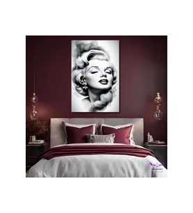 Tekli Dikey Kanvas Şık Salon Ve Ofis Tablosu Siyah Beyaz Kara Kalem Marilyn Monroe
