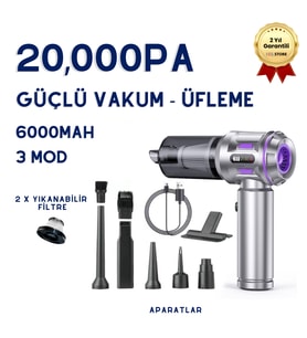 20,000PA Katlanabilir Ev Ofis Araba Süpürgesi 3 Modlu Çanta Hediyeli