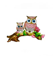 Dekoratif Anne ve Yavru Baykuş Figürü – Kristal Taşlı Metal Obje (Pembe)