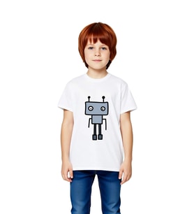 Çocuk Tişört Anten Detaylı Robot Baskılı Yuvarlak Yaka Kısa Kol %100 Pamuk Rahat Kesim Günlük Modern