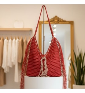 ChicLookDesign Püskül Detaylı El Örgüsü Bohem Hasır Omuz Çantası
