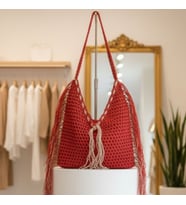 ChicLookDesign Püskül Detaylı El Örgüsü Bohem Hasır Omuz Çantası