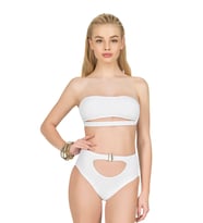 Endeep Kadın Yüksek Bel Aksesuarlı Beyaz Bikini Altı