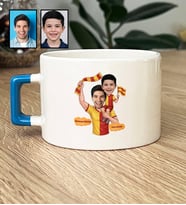 Kişiye Özel Karikatürlü Sarı Kırmızı Taraftar Baba Oğul Lüks Fincan Babalar Günü Hediyesi