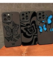 iPhone 14 Pro Max Uyumlu Kelebek Desenli 3 Lü Telefon Kılıfı (Siyah)