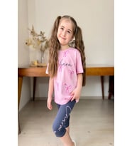 Fiyonk Desenli Kız Çocuk Pembe Renk Taytlı Takım