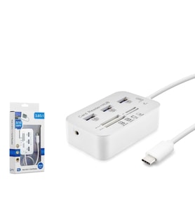 Hadron HDX7029 Type-C 3.1 - 3xUSB 3.0 Hub + MS/SD/M2/TF Kart Okuyuculu Type-C Çoklayıcı - Beyaz