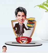 BK Gift Kişiye Özel İsimli Erkek Öğretmen Karikatürlü Ahşap Biblo Model
