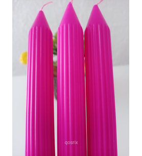 qosrix 3'lü Pembe Fuşya Şamdan Mumu 1. Kalite Doğal Kokulu Uzun Çubuk Konik Mum Dekoratif
