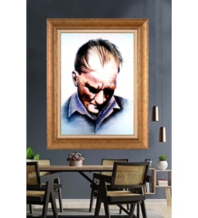 Altın Varaklı Çerçeveli Paspartulu Atatürk Tablo nh463 (Gold)