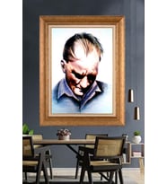 Altın Varaklı Çerçeveli Paspartulu Atatürk Tablo nh463 (Gold)