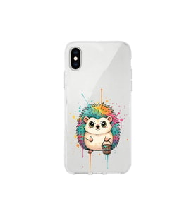 iPhone XS Max ile Uyumlu Splash Kirpi Tasarımlı Şeffaf Silikon Kılıf