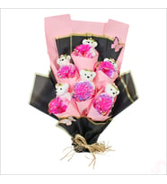 Sonsuzluk Güllü ve Strafor Ayıcıklı Buket, 60cm x 40cm - Pembe