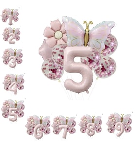 Gold Kelebek Papatyalı 5 Yaş Folyo Balon Set