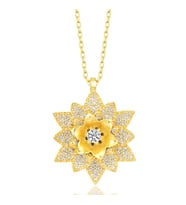 Gümüş Gold Beyaz Taşlı Lotus Çiçeği Kadın Kolye