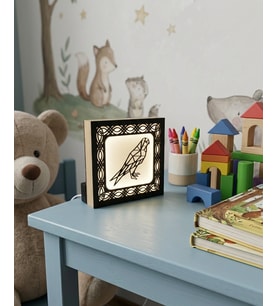 Geometrik Kuş Tasarımlı Dekoratif Led Işıklı Ahşap Gece Lambası