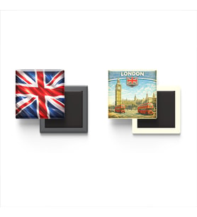 Buzdolap Magnetleri - Birleşik Krallık Bayrağı ve Londra Retro Tema - 2'li Set Magneti